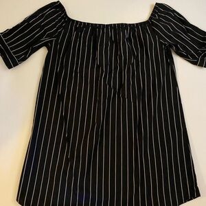 Black and White Striped Off-Shoulder Dress